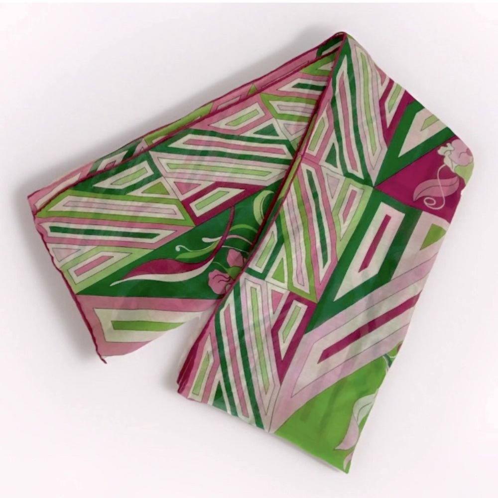 Talbots Pink & Green 69"x16" Cotton/Silk Scarf